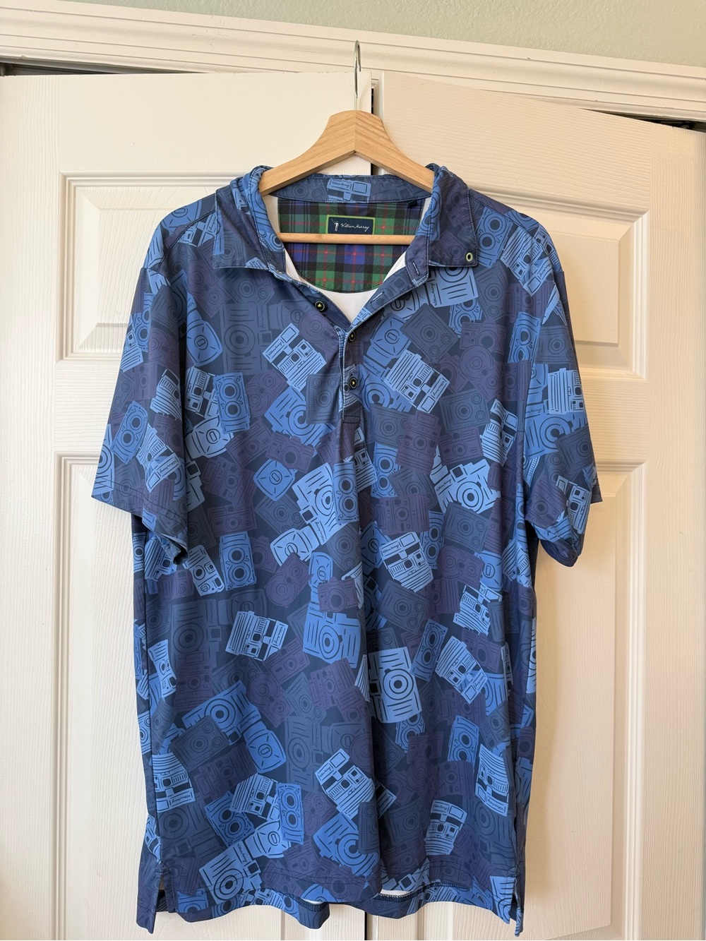 William Murray Golf Polo Shirt Men's Blue Geometric Print Stretch Size L